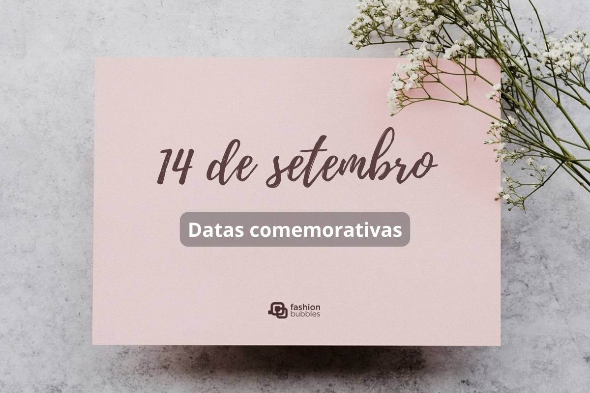 cartão rosa onde está escrito 14 de setembro e datas comemorativas. Ao lado, há um buquê de mosquitinhos