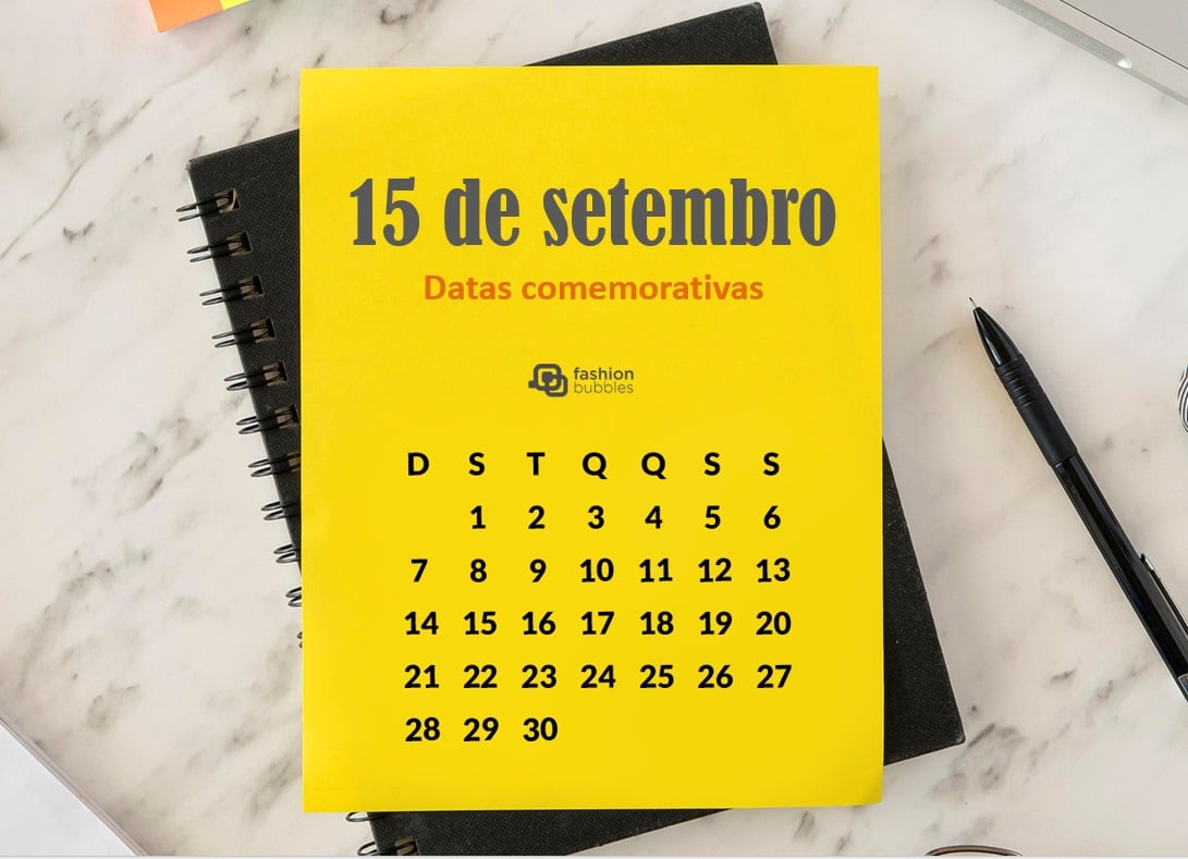 Foto de calendário amarelo com a data 15 de setembro.