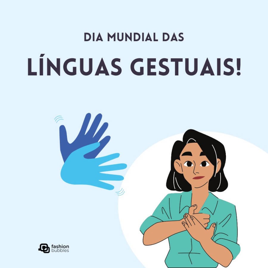 Ilustração de mulher fazendo língua de sinais, em homenagem ao Dia Mundial das Línguas Gestuais