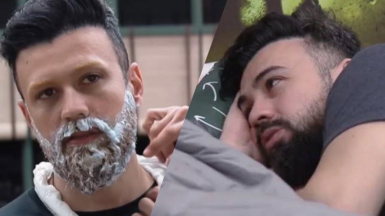 Bruno descolorindo a barba e deitado na cama de A Fazenda