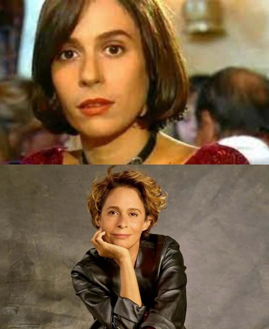 Foto da atriz Andréa Beltrão da novela "A Viagem" em 1994 e hoje em dia.