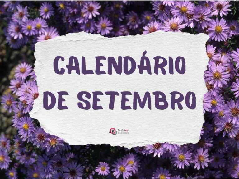 Foto de cartão escrito “Calendário de setembro” com flores roxas em volta