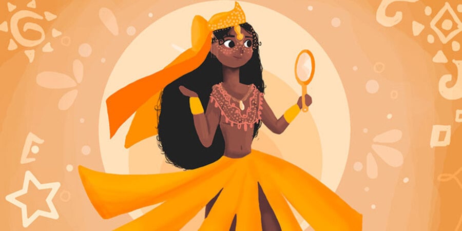 ilustração de oxum com roupas amarelas