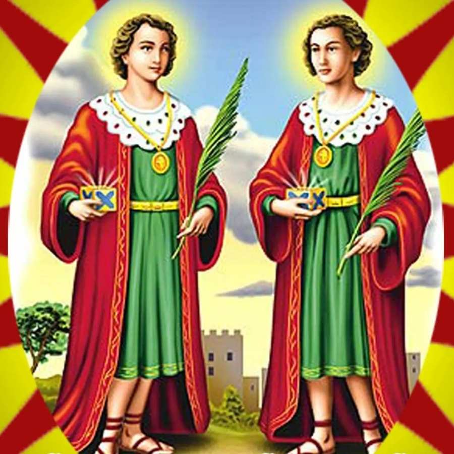 Representação artística dos santos Cosme e Damião. 