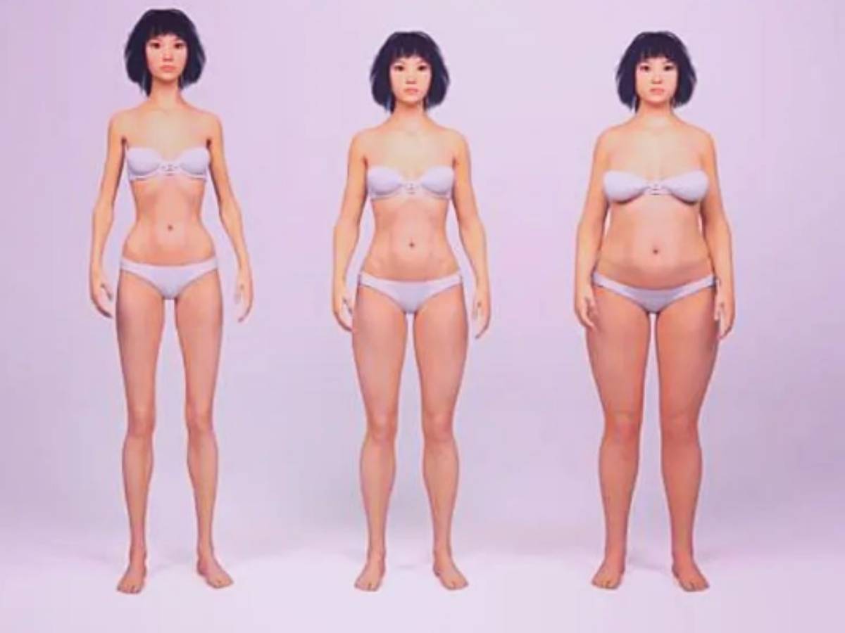 Mulheres dos biotipos ectomorfo, mesomorfo e endomorfo.