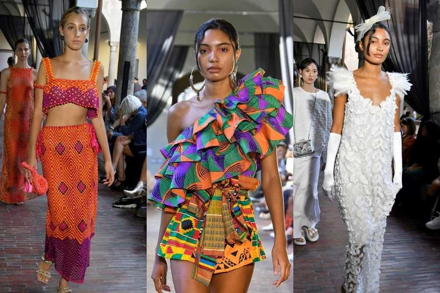 Foto de modelos desfilando para marcas brasileiras na Semana de Moda de Milão 2022.