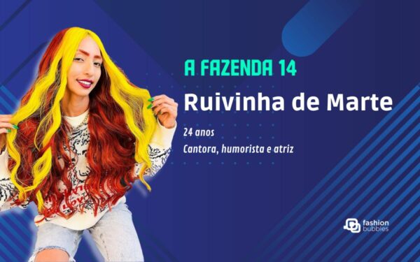 montagem com fundo azul com foto de Ruivinha de Marte, participante de A Fazenda 2022