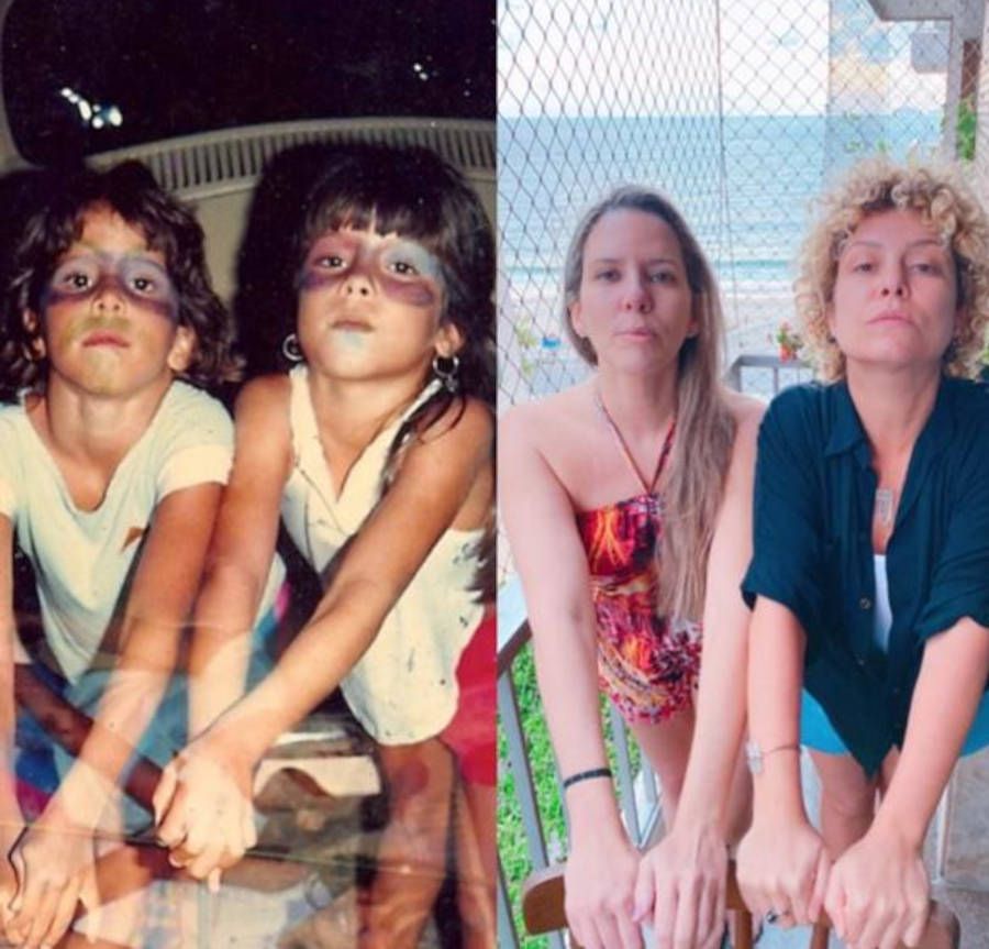 Fotos de Bárbara Borges e amiga, a primeira de 1986 e a segunda de 2021