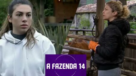 Pétala e Bárbara no estábulo de A Fazenda.