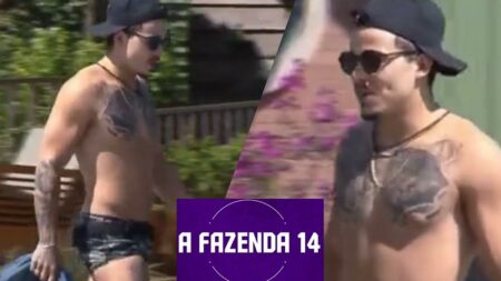 Thomaz Costa na piscina de A Fazenda.