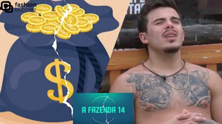 Thomaz Costa chorando e um saco de dinheiro.