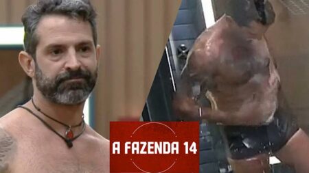 Iran tomando banho em A Fazenda.