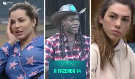Montagem com fotos de Deolane, Pelé e Pétala em A Fazenda 2022