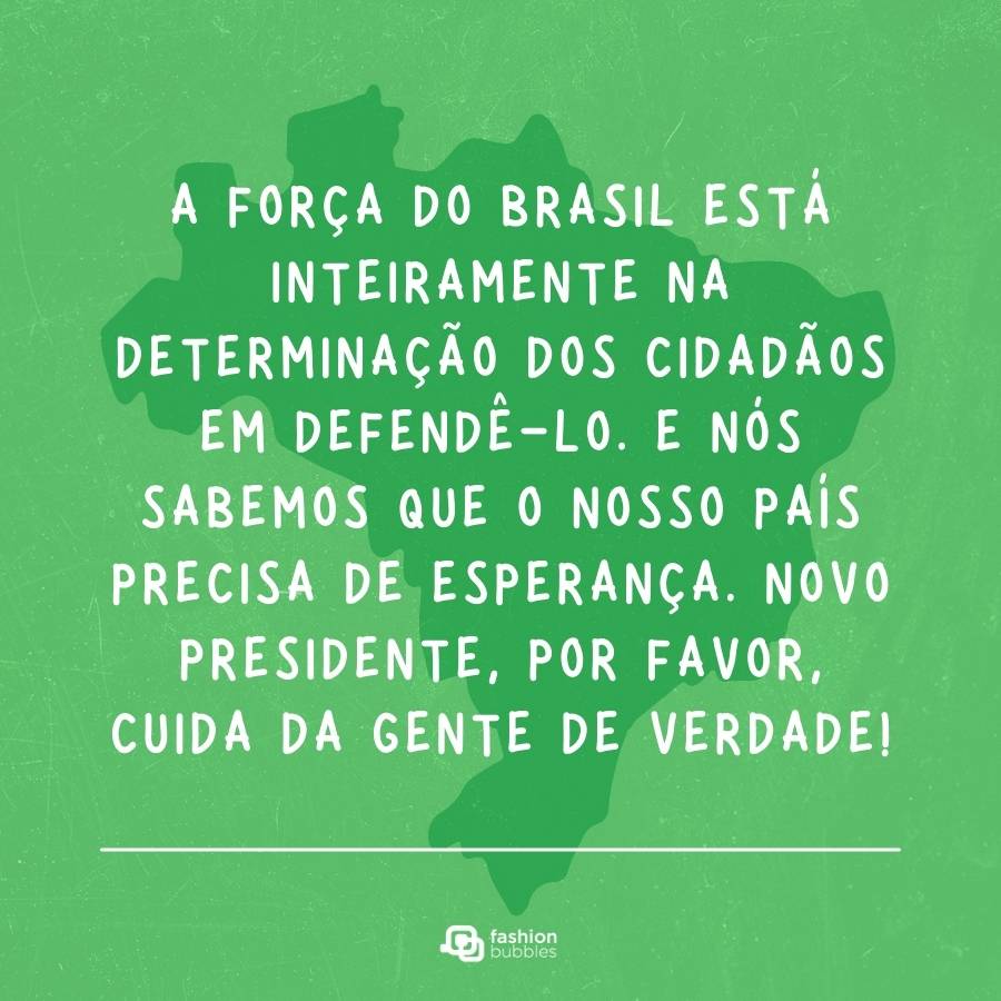 Frase escrita em desenho do mapa do Brasil - fundo verde claro.