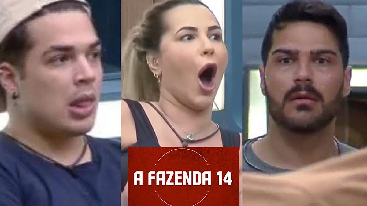 Lucas, Deolane e Shay em momentos diferentes de A Fazenda.