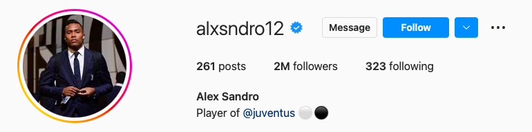 Perfil do jogador Alex Sandro no Instagram