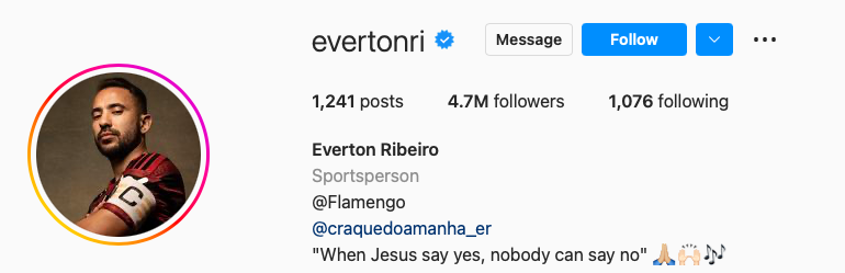 Perfil do jogador Everton Ribeiro no Instagram
