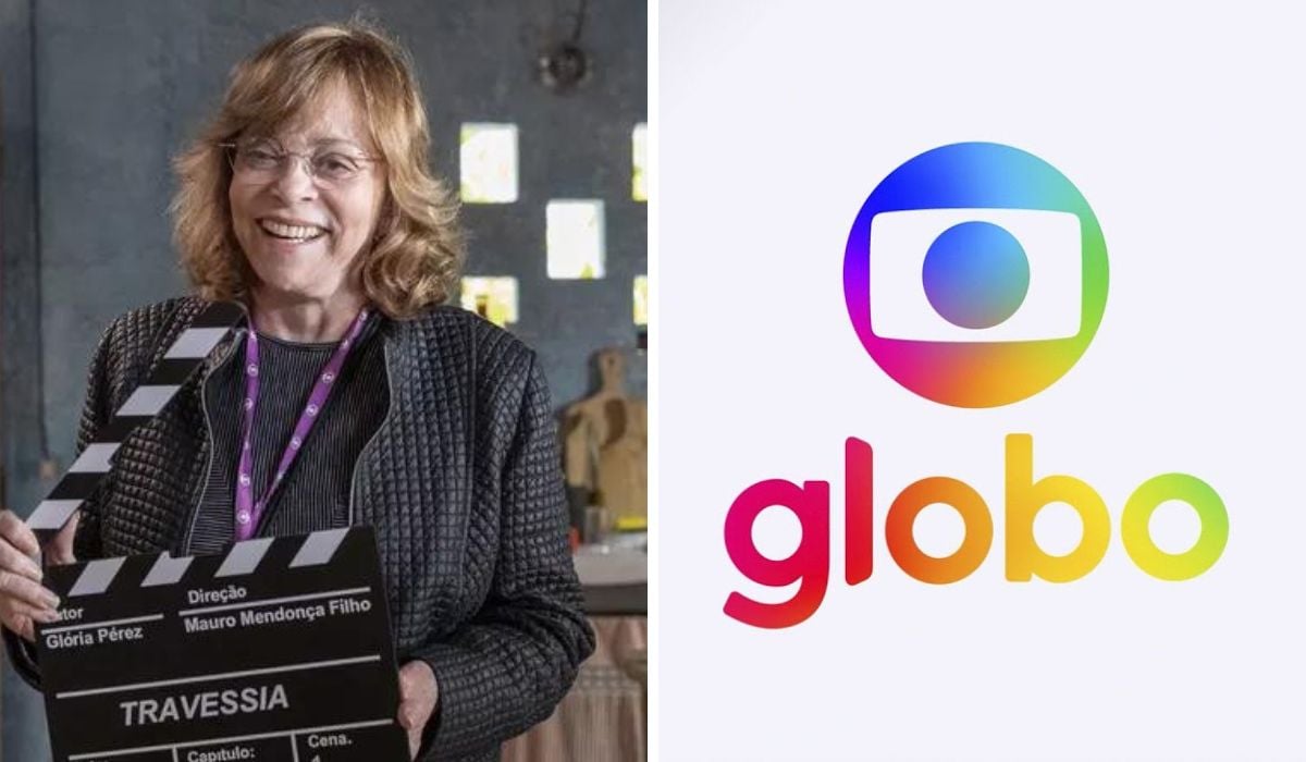 Montagem com fotos de Glória Perez e logo da TV Globo