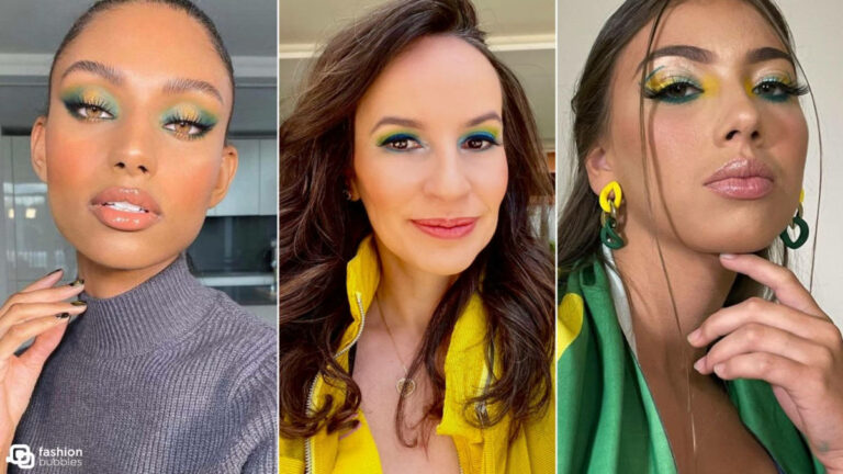 Foto de capa com três mulheres com maquiagem para a copa do mundo. No meio a Denise Pitta, editora chefe do Fashion Bubbles