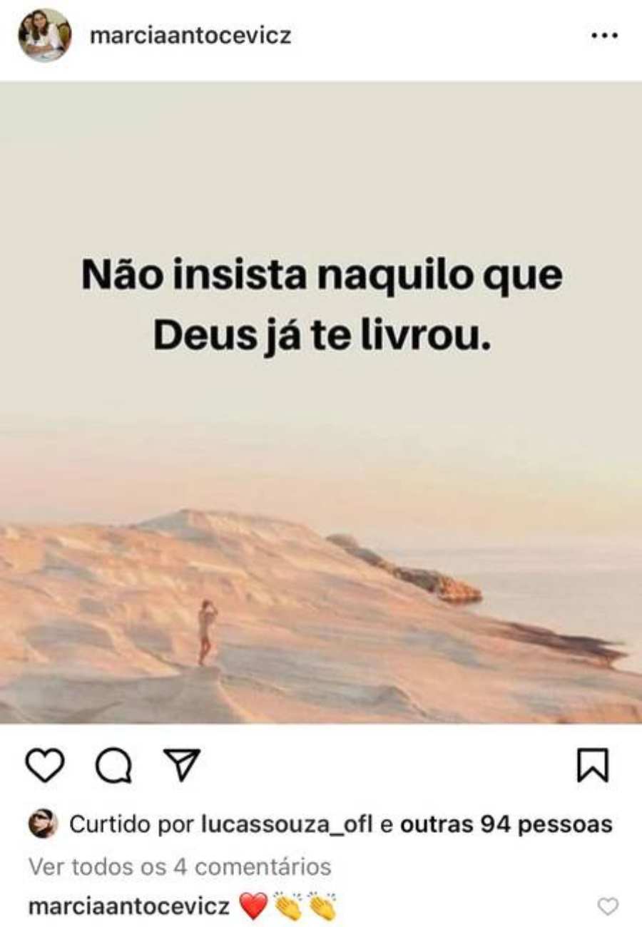 Print de publicação do Instagram de Marcia Antocevicz, mãe de Lucas Souza, ex-sogra de jojo Todynho, alfinetando a cantora. 