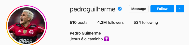 Perfil do jogador Pedro no Instagram
