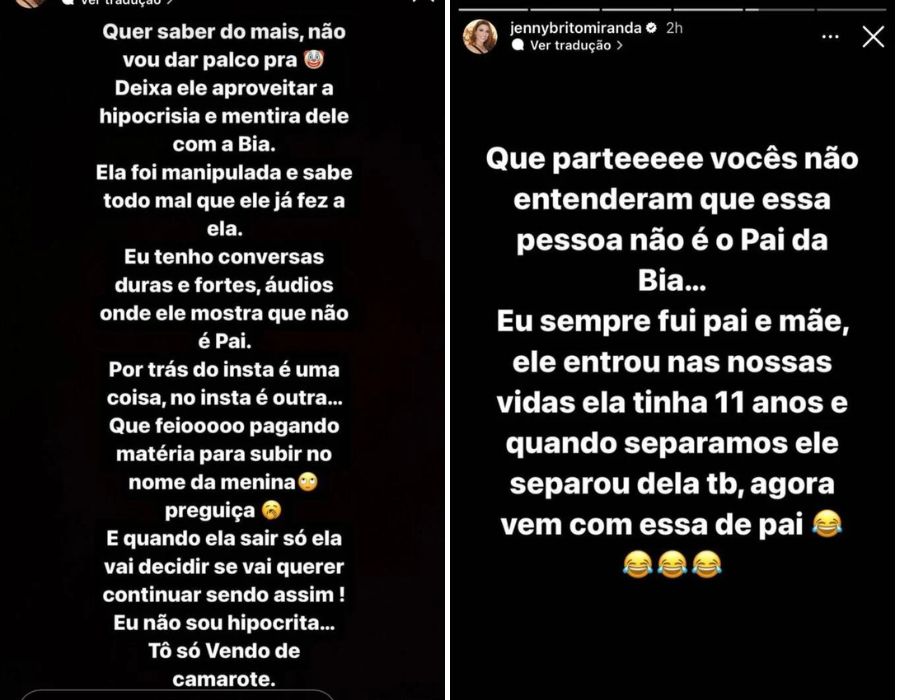 Colagem com os stories de Jenny Miranda