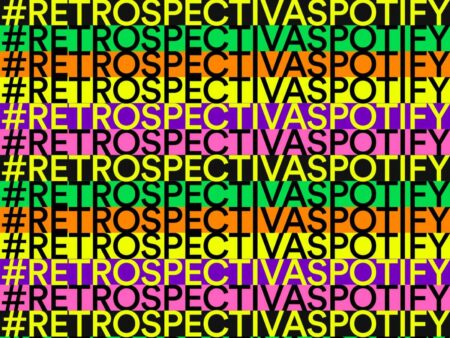 Imagem de divulgação da Retrospectiva Spotify 2022. Escrito "#retrospectivaspotify" diversas vezes em fundos coloridos.