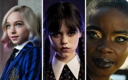 Enid, Wandinha e Bianca em montagem para ilustrar a matéria