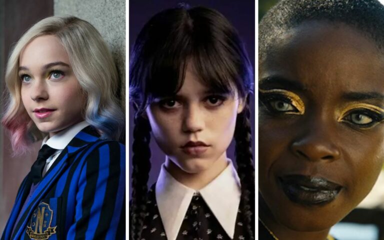 Enid, Wandinha e Bianca em montagem para ilustrar a matéria