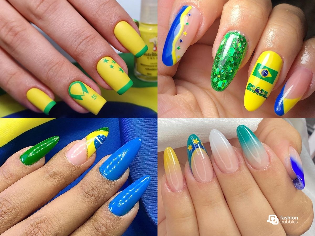 Foto de 4 decorações de unhas inspiradas na Copa do Mundo 2022.