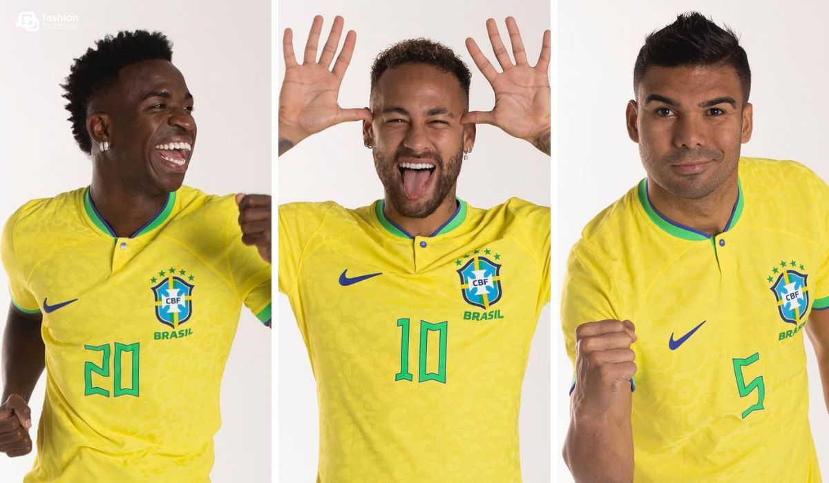 Montagem com fotos de Vinicius Jr, Neymar e Casemiro