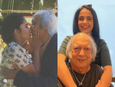 Fotos de Fernanda Esteves e Erasmo Carlos se beijando e abraçados.