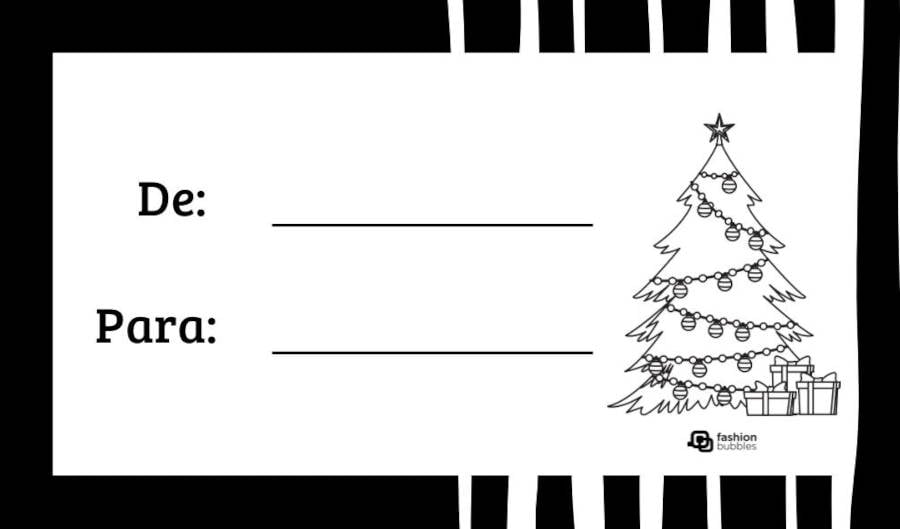 Ilustração de Cartão de Natal em preto e branco com as frases "De" e "Para"