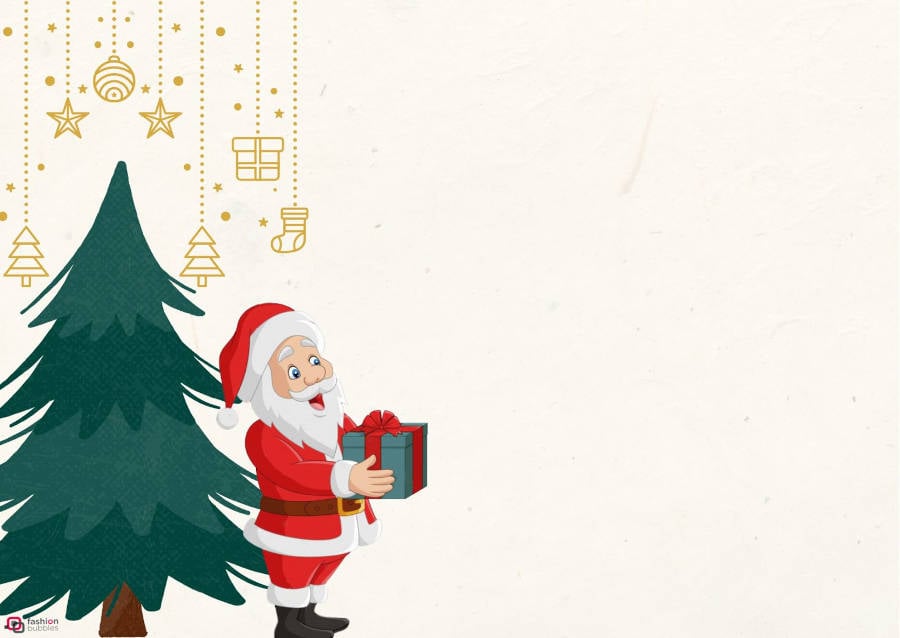 Ilustração de Papai Noel e Árvore de Natal com espaço em branco