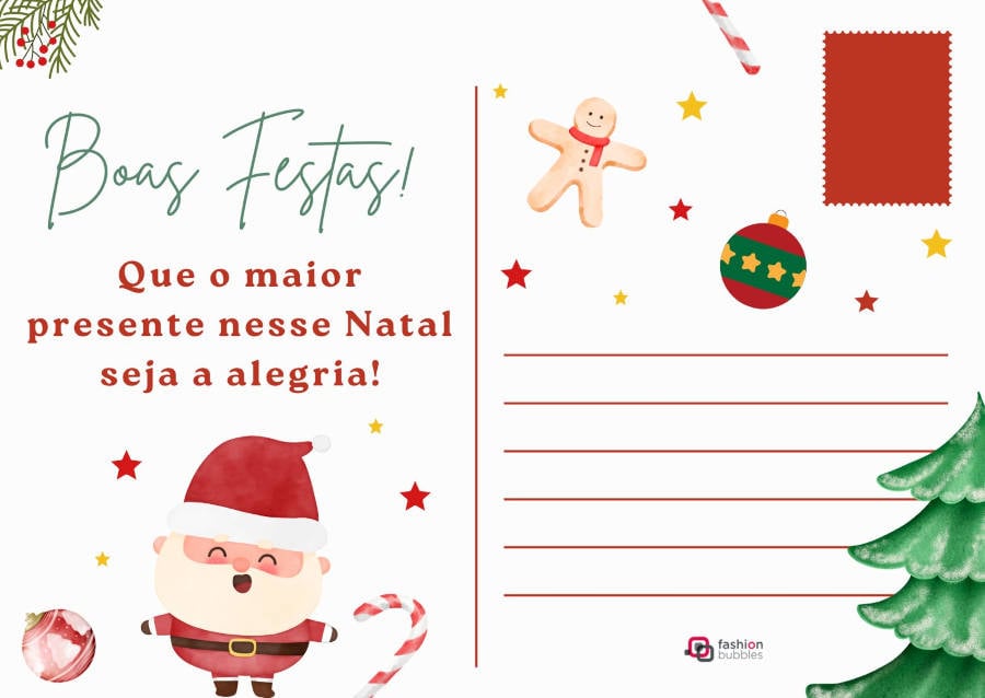 Cartão Postal de Natal com muitos elementos natalinos