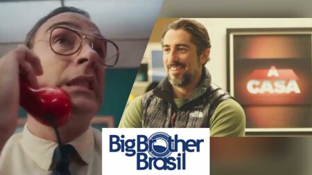 Marcos Mion na Record e Tadeu Schmidt em comercial do BBB.