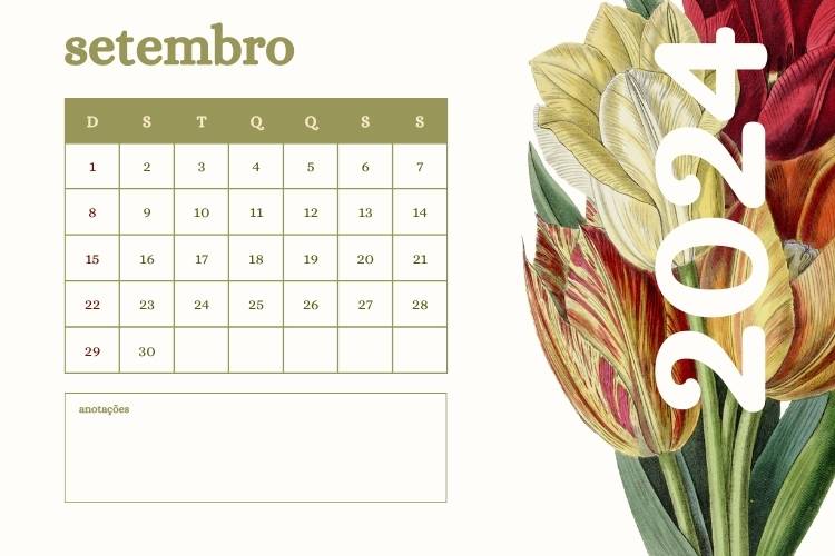 Calendário floral de setembro de 2024