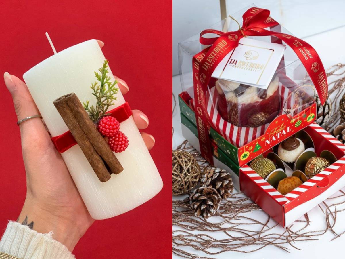 Ideias de presente de Natal que você mesma pode fazer como vela aromática e doces.