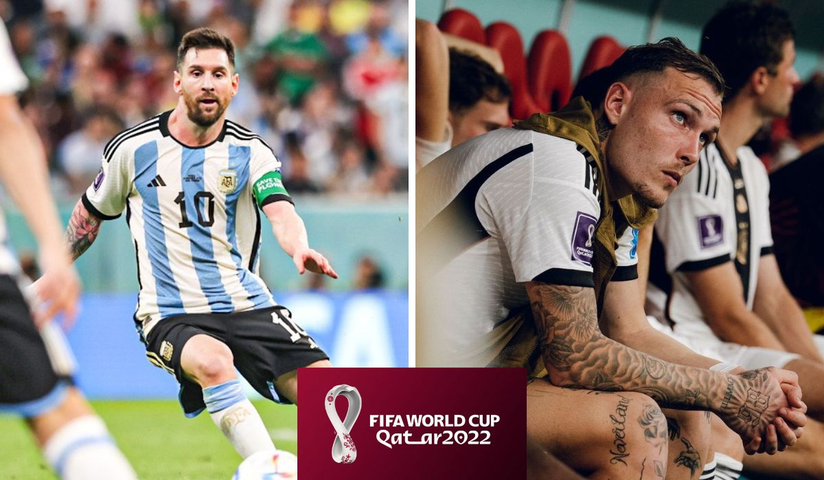 Montagem com fotos de Messi e jogador da Alemanha