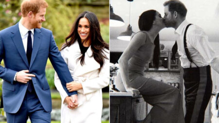 Duas fotos de Harry e Meghan, o duque e a duquesa de Sussex