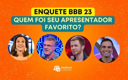 Montagem com os 4 apresentadores para ilustrar a enquete BBB 23