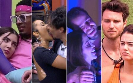 Montagem com os casais do BBB 23 para ilustrar a enquete BBB 23