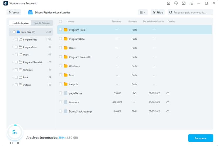 print da tela do Recoverit, programa que recupera fotos do computador que foram excluídas