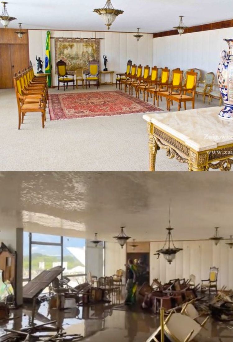 Salão Nobre do STF antes e depois dos ataques terroristas