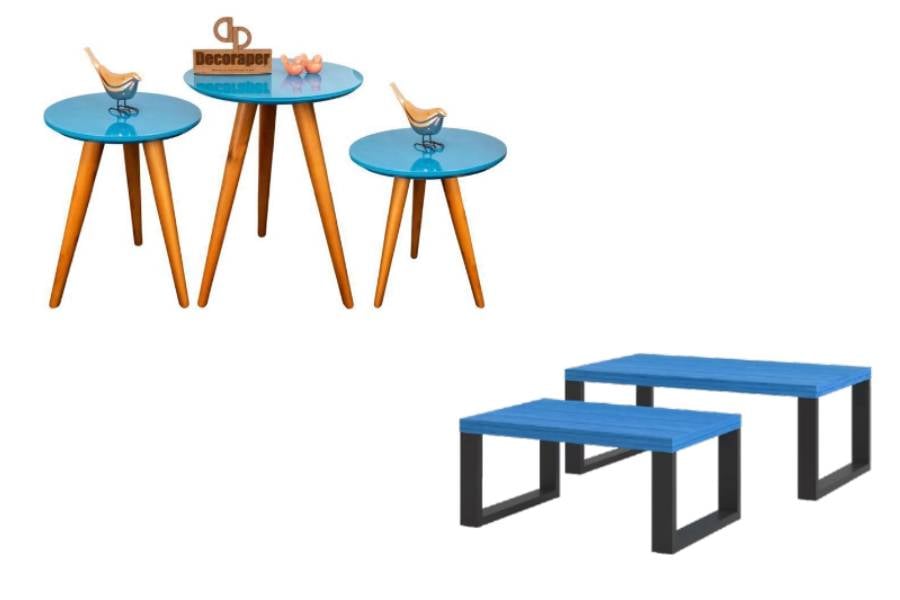 Dois conjuntos de mesa de centro azuis.