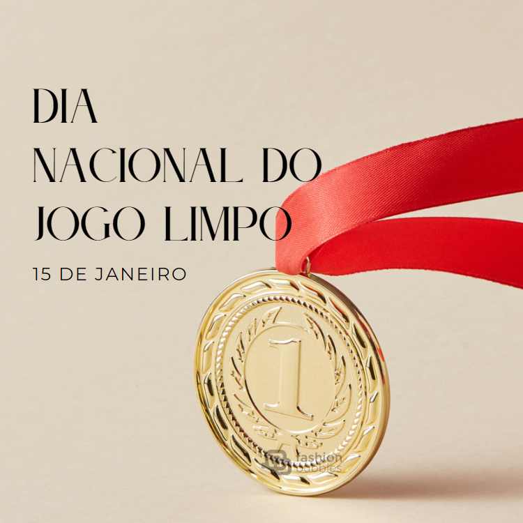 Foto de medalha de ouro com a frase "Dia Nacional do Jogo Limpo - 15 de janeiro".