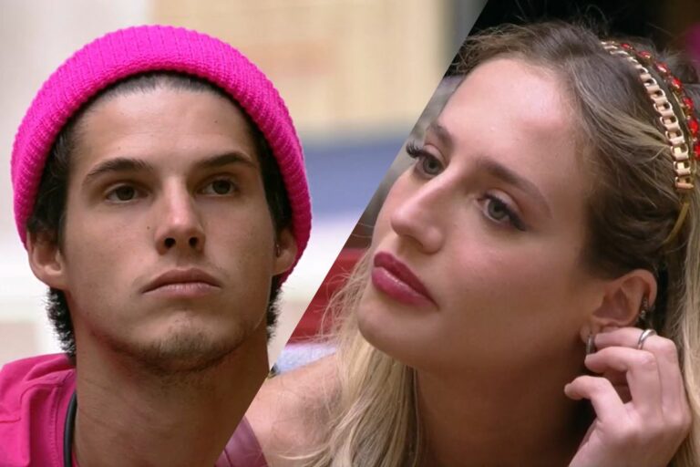 montagem com fotos de Gabriel Tavares e Bruna Griphao, relacionamento tóxico no BBB 23