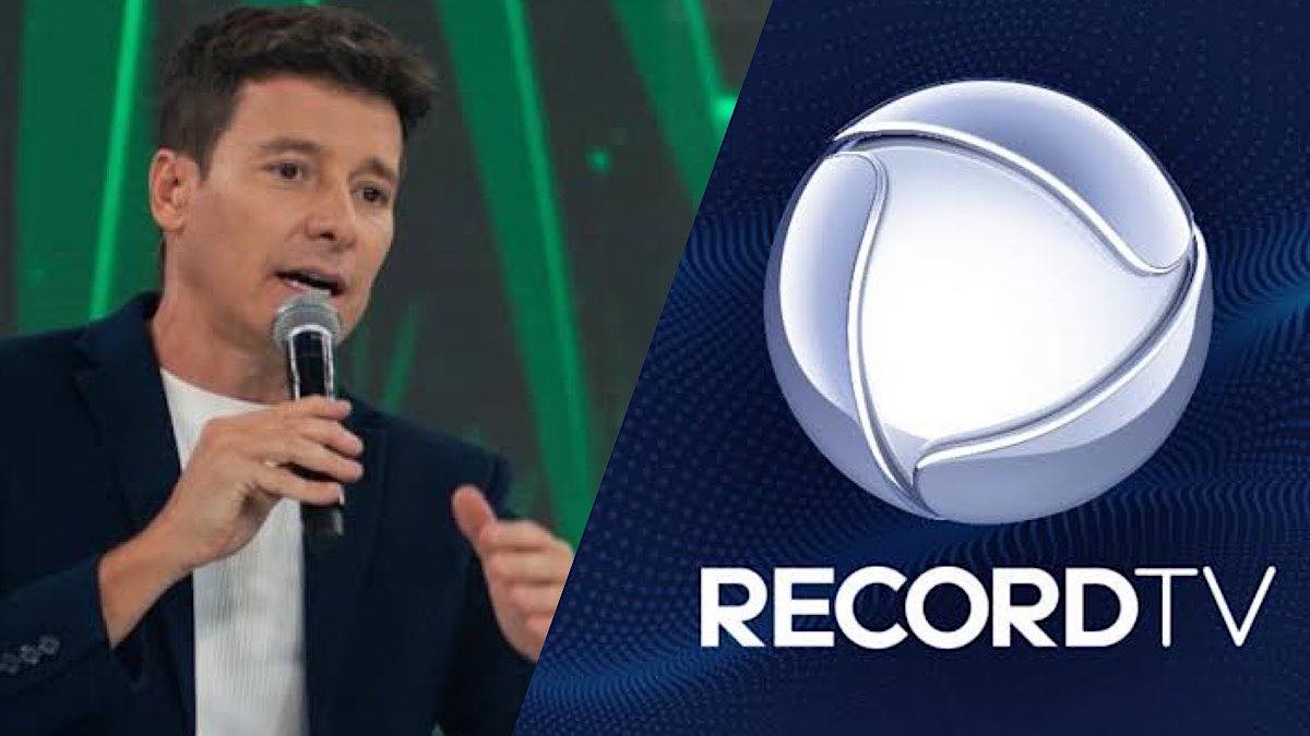 Rodrigo Faro e logo da Record TV