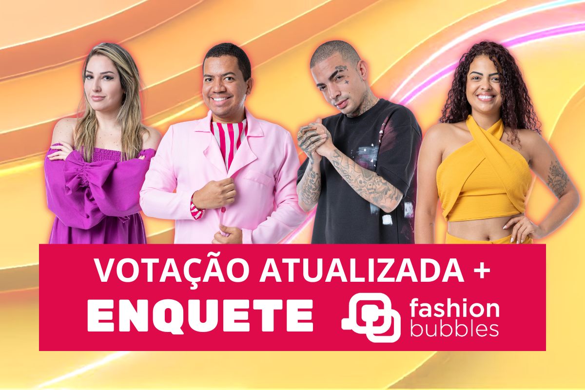 montagem com fotos de Amanda Meirelles, Bruno Gaga, MC Guimê e Paula Freitas, participantes que estão na Enquete BBB 23 Fashion Bubbles 4º Paredão
