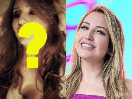 Montagem com fotos de Amanda do BBB 23 antes e depois da fama no reality show.